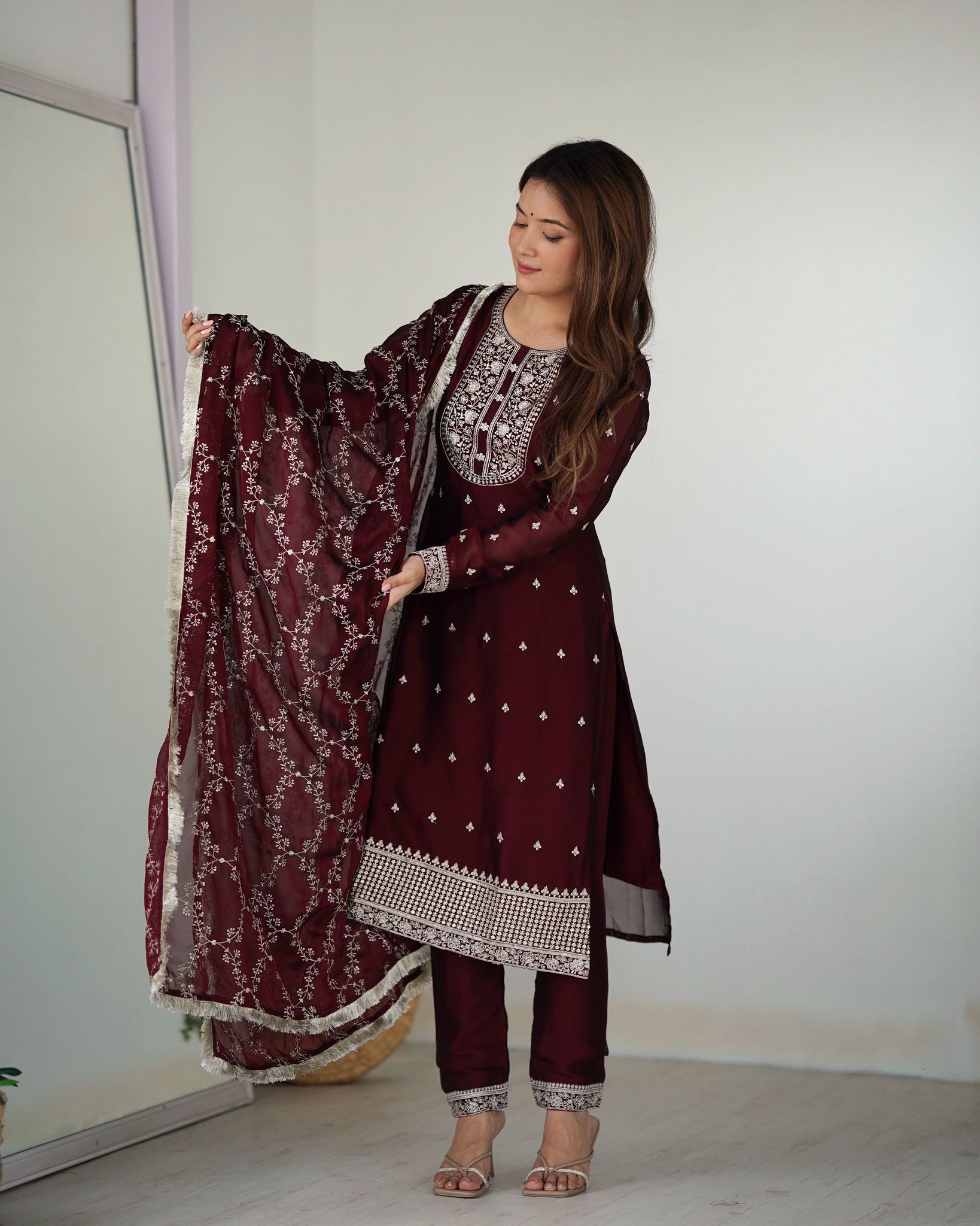 Pure Blooming Rangoli Silk Kurta Set with Dupatta and Trousers-xs