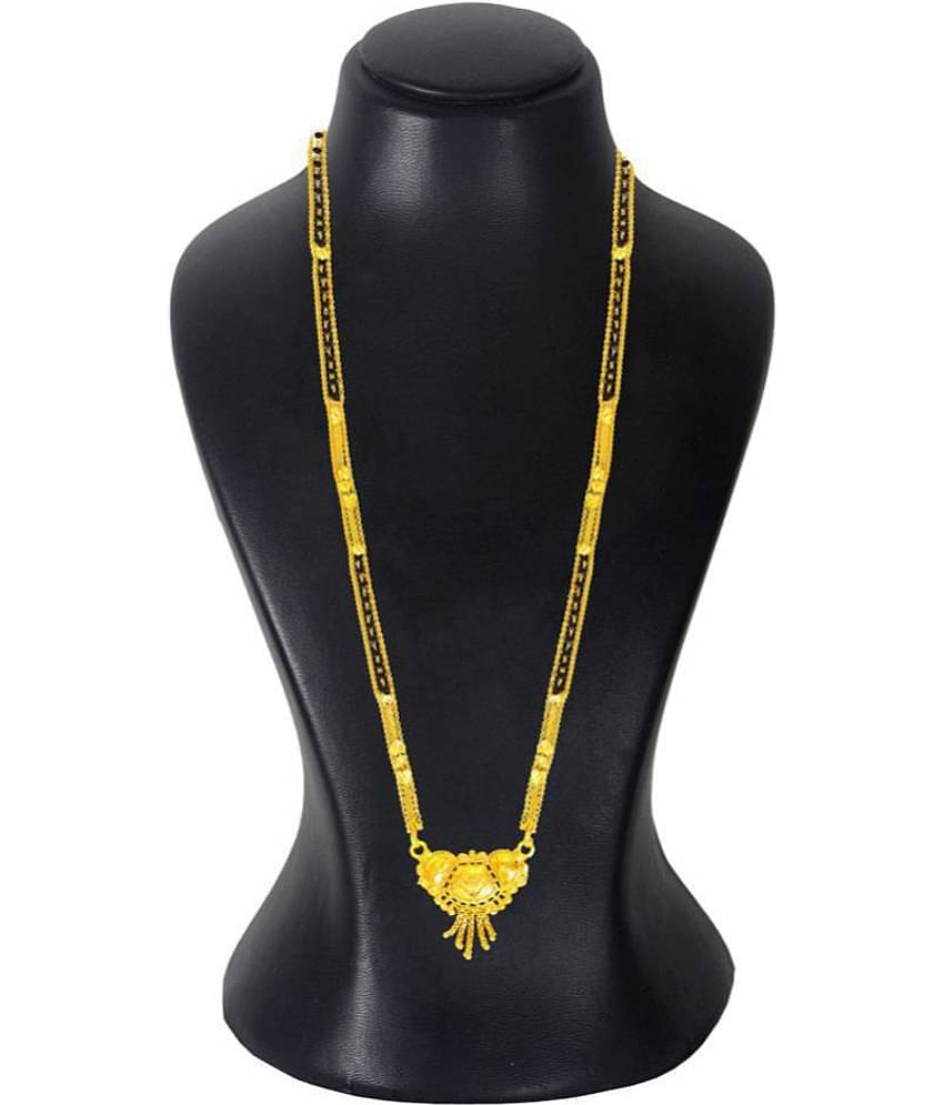 shankhraj mall gold plated black bead long mangalsutra for women