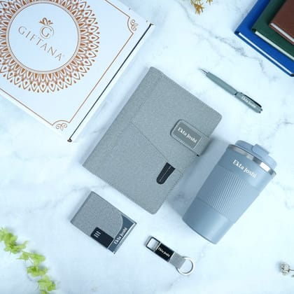 Personalized 5-in-1 Gift Set with Notebook Diary Tumbler Keychain Card Holder & Pen