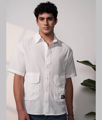 Locomotive Polyester Oversized Fit Solids Half Sleeves Men's Casual Shirt - White ( Pack of 1 )