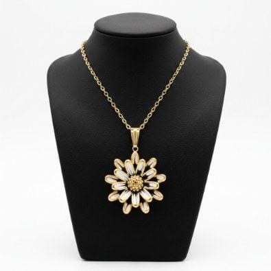 Enamel Daisy Flower Pendant Necklace | Gold-Tone Anti-Tarnish Imitation Jewellery