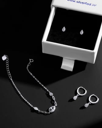 Silver Droplet Jewelry Set Bundle-Bracelet + Studs