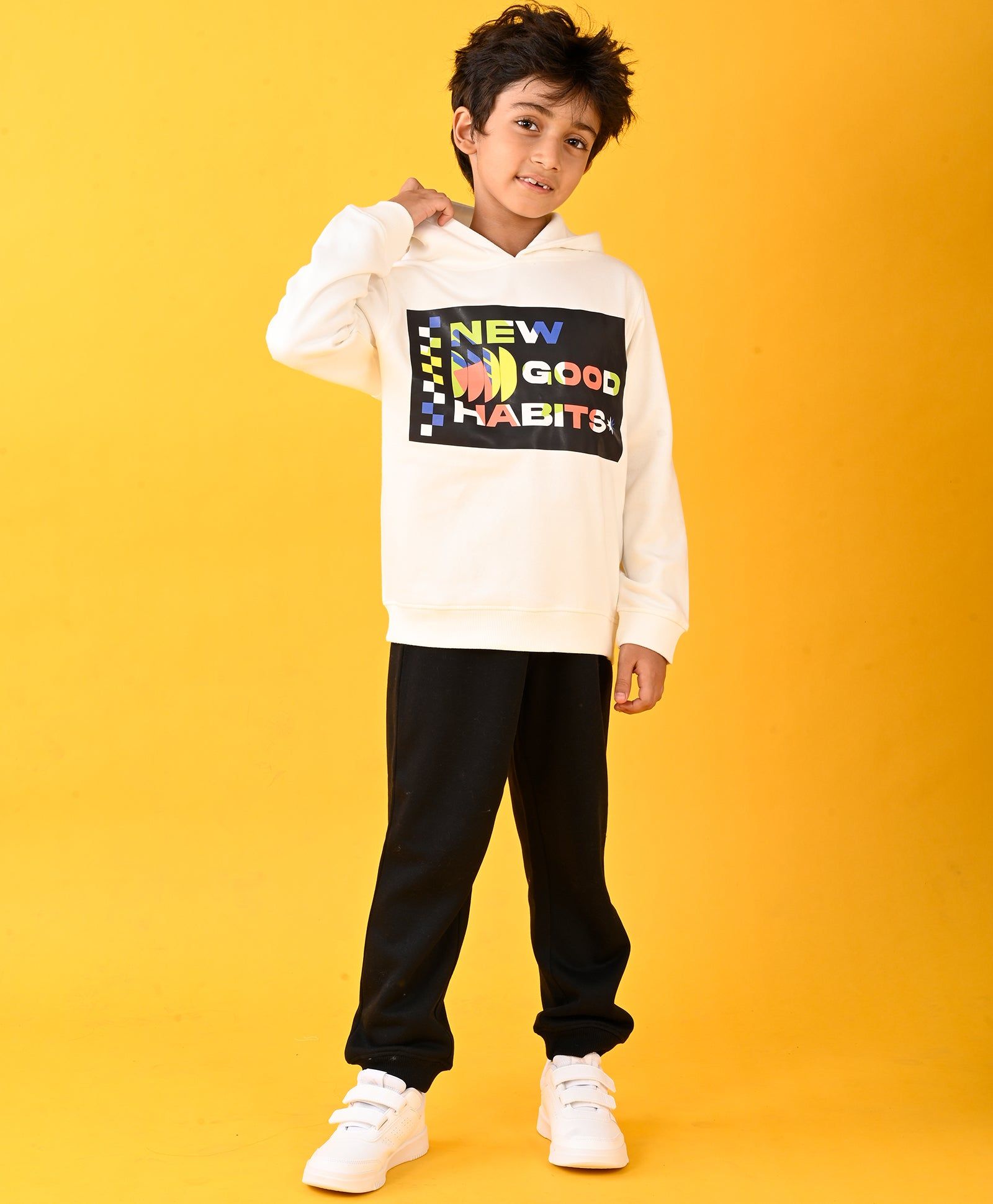 NEW GOOD HABITS HOODIE AND BLACK FLEECE JOGGER SET - WHITE/BLACK-3-4 YEARS / 2N / WHITE/BLACK