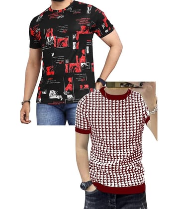FABRIPPLE Polyester Regular Fit Self Design Half Sleeves Men's Round T-Shirt - Multicolor ( Pack of 1 )
