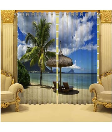 BELLA TRUE Set of 2 Window Semi-Transparent Eyelet Polyester Curtains Blue