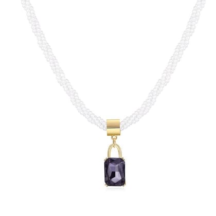 Dangling Black Gem Pearl Orchid Statement Necklace