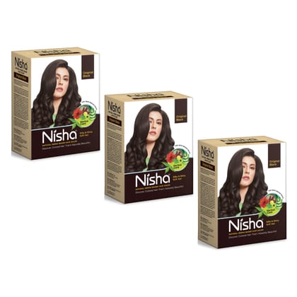 Nisha Henna Based Hair Color Original Black 60g Pack of 3, Henna Powder Hair Color Dye Black Hair Colour