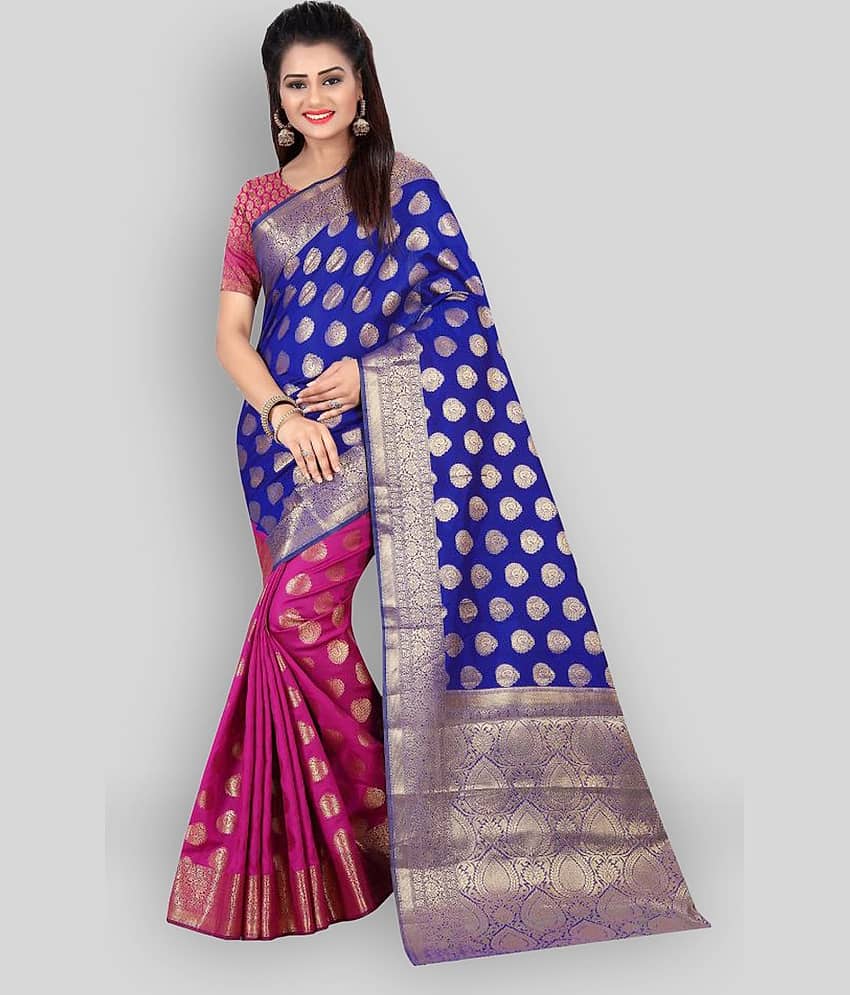 Gazal Fashions Banarasi Silk Embellished Saree With Unstitched Blouse Piece ( Multicolor )