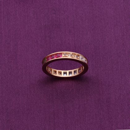 Band of Rainbow Silver Ring-Multi Color / Rose Gold / US 5 (15.6 mm Diameter)