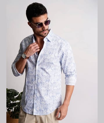 IVOC 100% Cotton Regular Fit Printed Full Sleeves Men's Casual Shirt - Blue ( Pack of 1 )