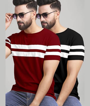 AUSK Pack of 2 Cotton Blend Regular Fit Men's T-Shirt ( Black )