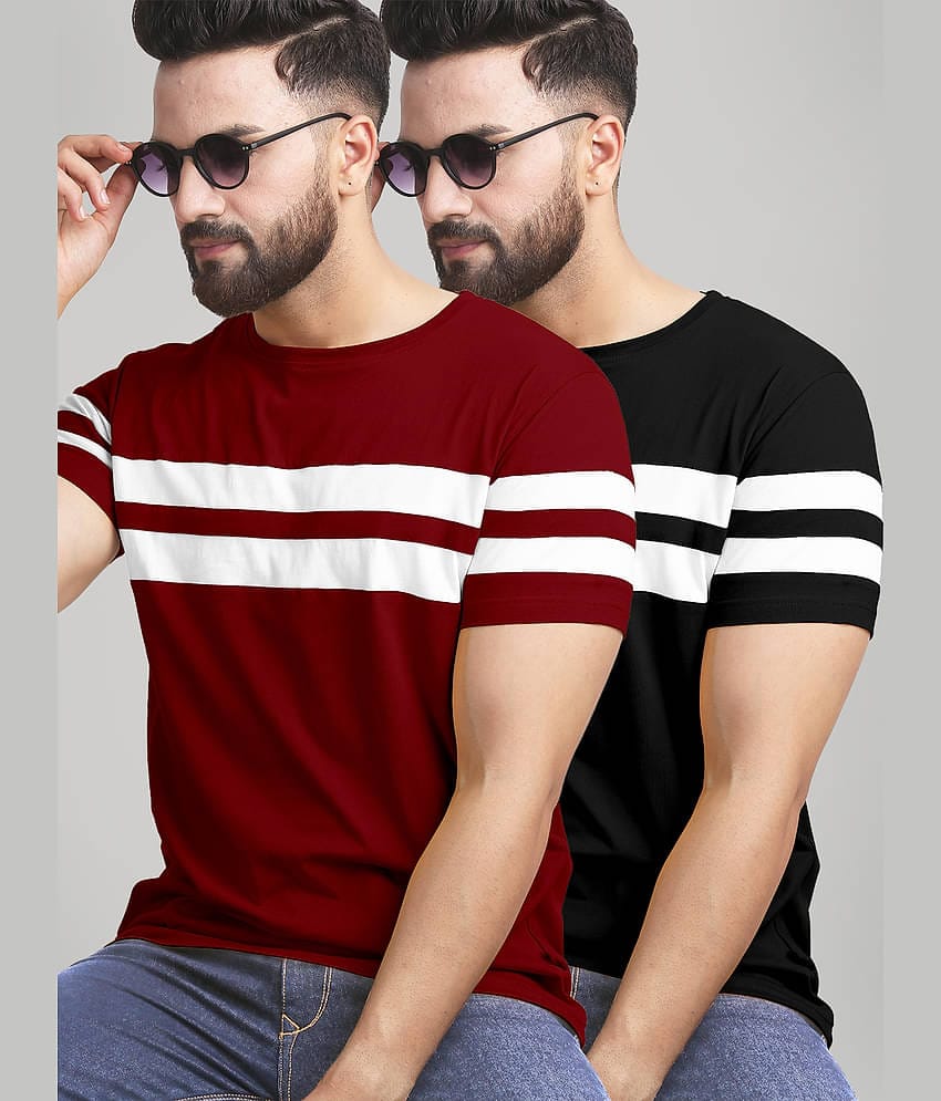 AUSK Pack of 2 Cotton Blend Regular Fit Men's T-Shirt ( Black )