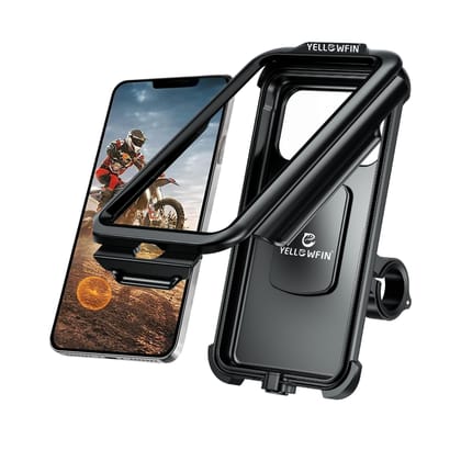 Yellowfin Fully Waterproof Handlebar Mobile Phone Mount Holder with 360 Rotation for Motorcycle | Bike | Scooter | Bicycle | Cycle Ideal for Maps and GPS Navigation(M18L-B1 Black) Yellowfin Fully Waterproof Handlebar Mobile Phone Mount Holder with 360 Ro