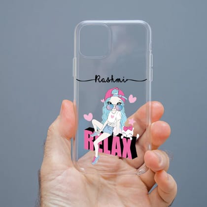 Personalized Cute Girl Transparent Silicon Case Customised with Name for Oppo, Vivo, Redmi, Realme, Poco, Mi, OnePlus, Samsung, iPhone, and More - design 26