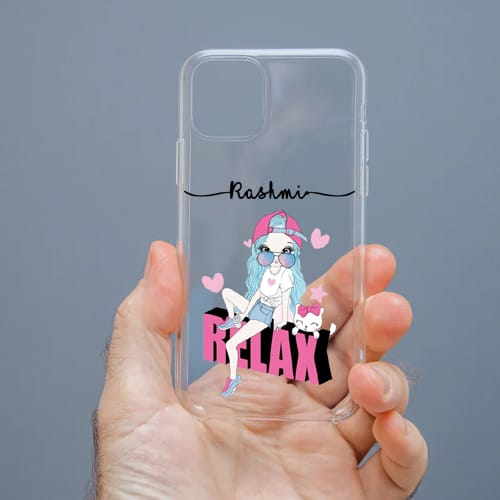 Personalized Cute Girl Transparent Silicon Case Customised with Name for Oppo, Vivo, Redmi, Realme, Poco, Mi, OnePlus, Samsung, iPhone, and More - design 26