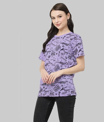 Leotude Women Cotton Blend Printed Oversized Fit Round Neck T-Shirt ( Purple )