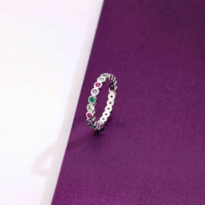 Elegant Multi-Colored Gemstone Eternity Silver Band Ring-Multi Color / Silver / US 5 (15.6 mm Diameter)