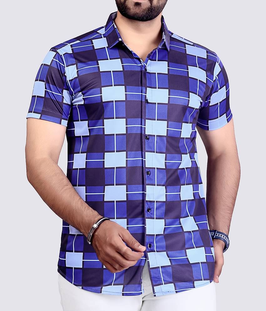 FABRIPPLE Cotton Blend Regular Fit Checks Half Sleeves Men's Casual Shirt - Blue ( Pack of 1 )