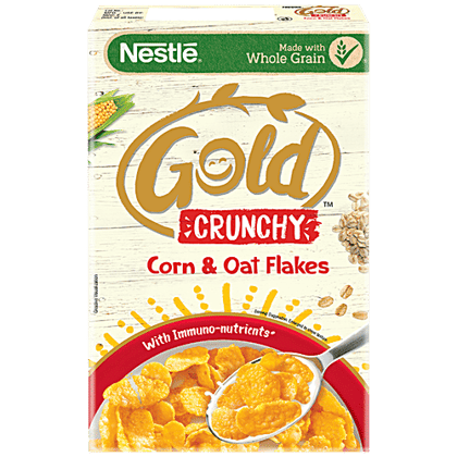 Nestle Gold Crunchy Oats & Cornflakes - With Immuno-Nutrients, Wholegrain, Breakfast Cereal, 475 g Box