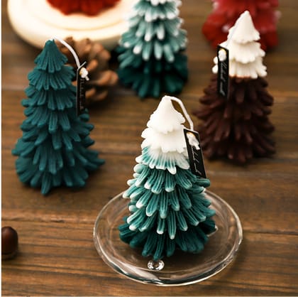 Organic Soy Wax Christmas Tree Pillar Candle for Decor | Tree Shaped Scented Aromatic Fragrance | Smoke-Free | New Year