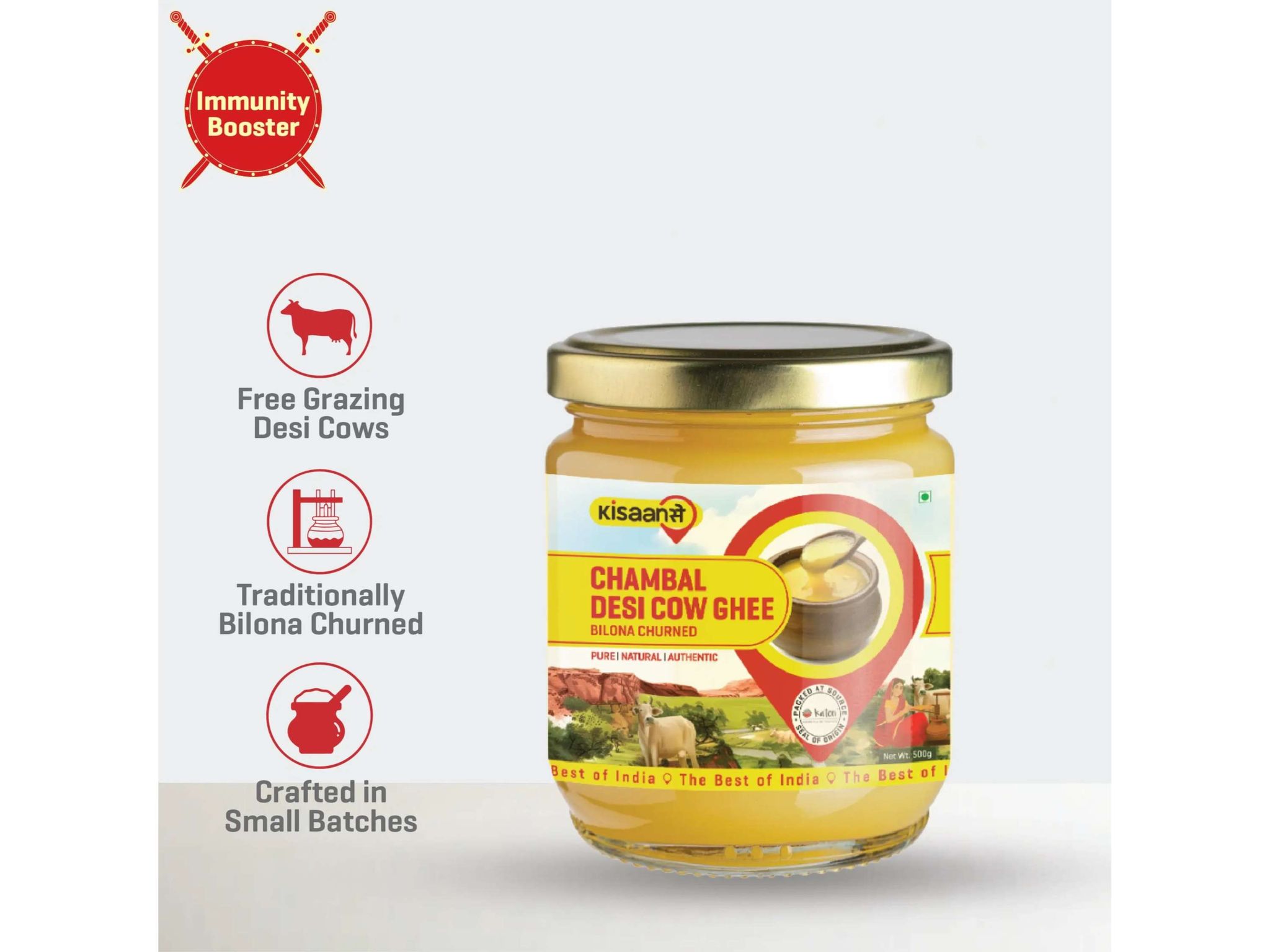 KisaanSay Chambal A2 Desi Cow Ghee - 200 Millilitre