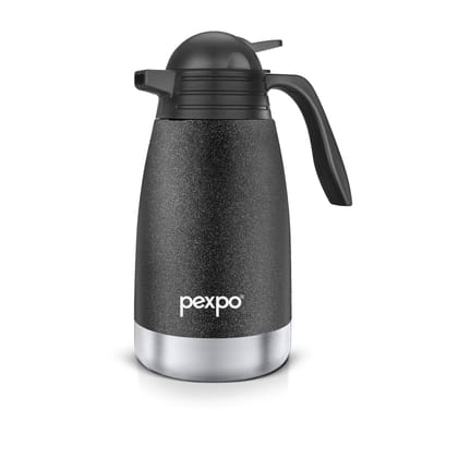 Pexpo Stainless Steel Vacuum Insulated Carafe, Tea/Coffee Pot, 2000 ml, Knight Black, Cosmo | Leak-Proof & Keeps Drinks Hot/Cold for 24 Hours