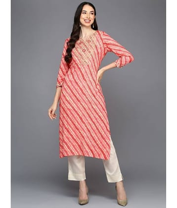 Vaamsi Cotton Blend Printed Straight Women's Kurti - Peach ( Pack of 1 )