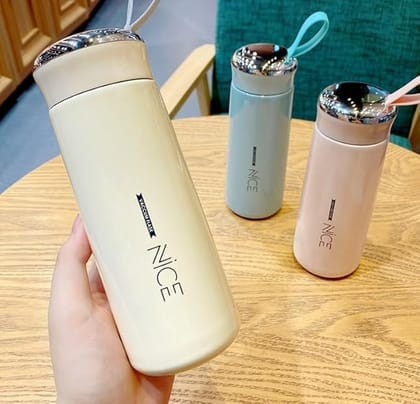 NICE Glass Water Bottle 400ml Multicolor – Leakproof Tea Coffee Flask with Silicone Shell Pack of 1