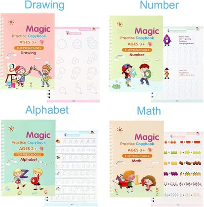 Sank Magic Practice Book Set for Preschoolers | Set of 4 Reusable Books | Includes 10 Refills, 1 Pen & 1 Grip | Ages 2-6