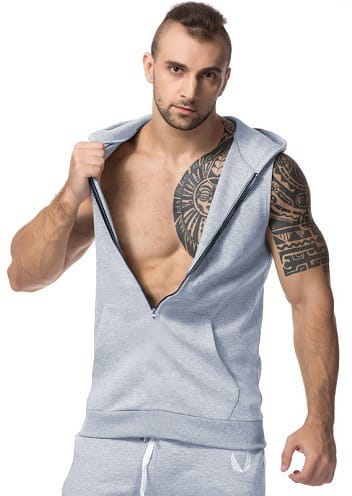 HOT BUTTON Men's Sleeveless Hooded Zipper Workout Tank Top, Solid Color, Casual Gym Fitness Vest