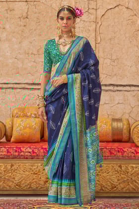 Blue Printed Patola Saree