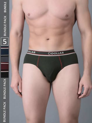 Men's Assorted Pack of 5 Combed Cotton Solid Brief With Anti-Microbial Odour Control