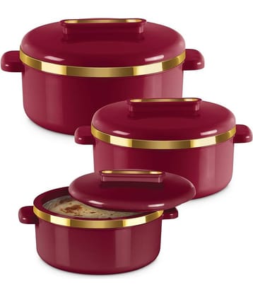 MILTON Curve Inner Stainless Steel Casserole Set of 3 (840 ml 1300 ml 1880 ml) Maroon