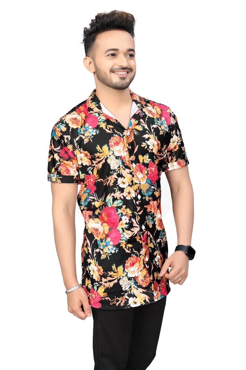"Vibrant Blooms: Multicolor Floral Printed Men's Shirt by GlamaStitch"-S
