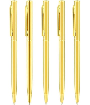 UJJi Sleek Golden Color Body Blue Ink Medium Point Pack of 5 Ball Pen