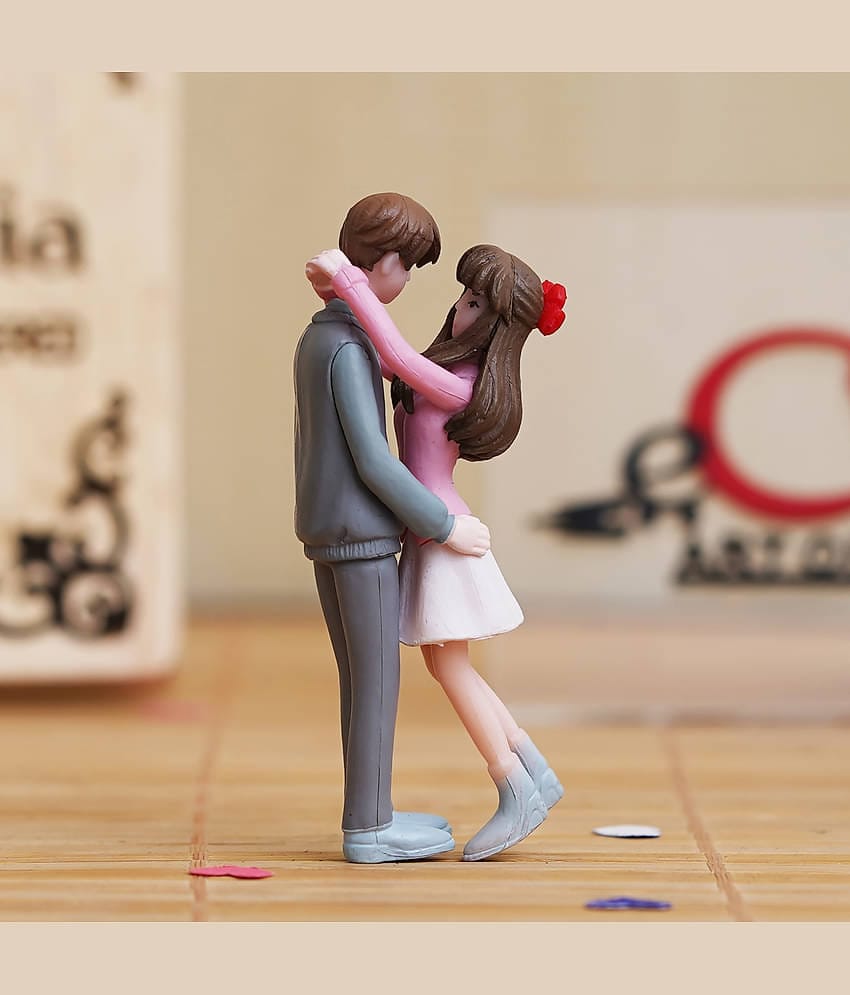 eCraftIndia Grey & Pink Couple Statue Figurine Showpiece
