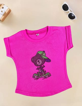 Girl’s Hot Pink T-shirt [GT-493] (4-11Years)-4-5Y (Size - 24) / Pink / Ribbed