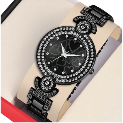 Bolun Black Multi Heart Dial Black BD Girls and Women Watch