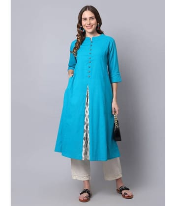Pistaa - Turquoise Cotton Women's A-line Kurti ( Pack of 1 )