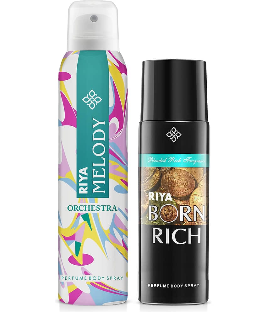 Riya Born Rich & Melody Deodorant Each 200 ml Body Spray for Unisex,Men,Women 400 ml ( Pack of 2 )