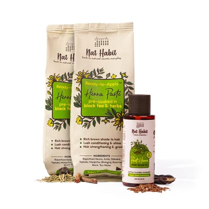 Nat Habit Ready to Apply Henna Paste and Stain Boost Hair Oil Combo For Henna Colouring & Relieving Dryness(440g + 50ml) Nat Habit Ready to Apply Henna Paste and Stain Boost Hair Oil Combo For Henna Colouring & Relieving Dryness(440g + 50ml) - Brown / 26