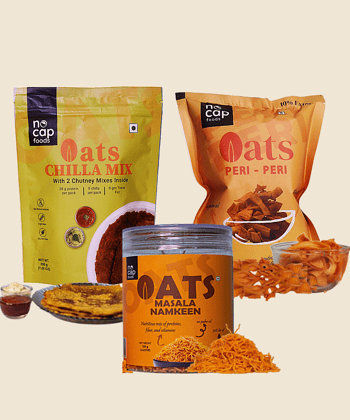 Combo |Oats Chilla Premix 200g, Oats Peri Peri Chips 30g & Oats Namkeen 120g Combo |Oats Chilla Premix 200g, Oats Peri Peri Chips 30g & Oats Namkeen 120g
