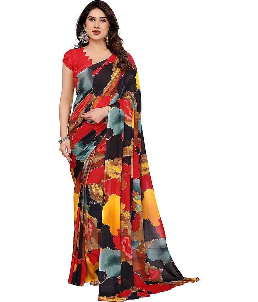 Kashvi Sarees Georgette Printed Chanderi saree With Unstitched Blouse Piece ( Multicolor )