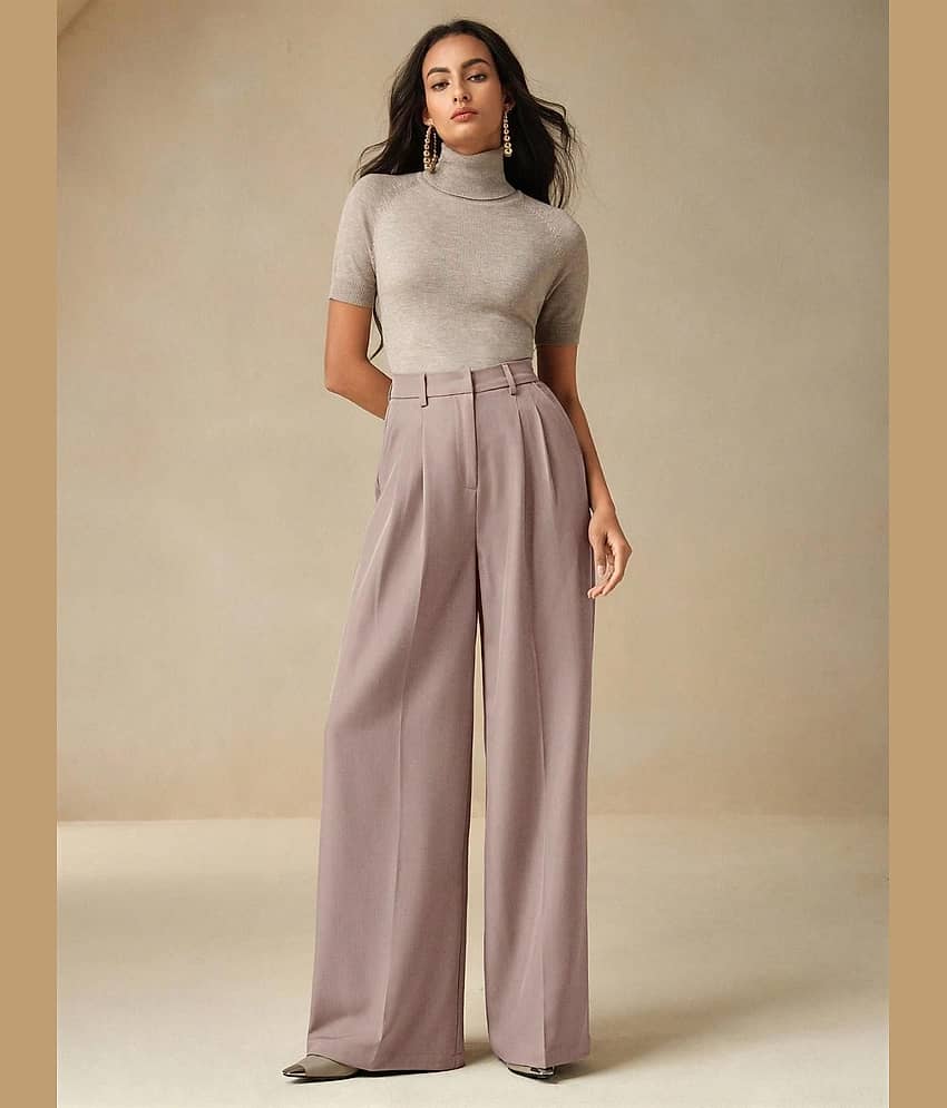kotty Women Rayon Blend Casual Trousers ( Pink )