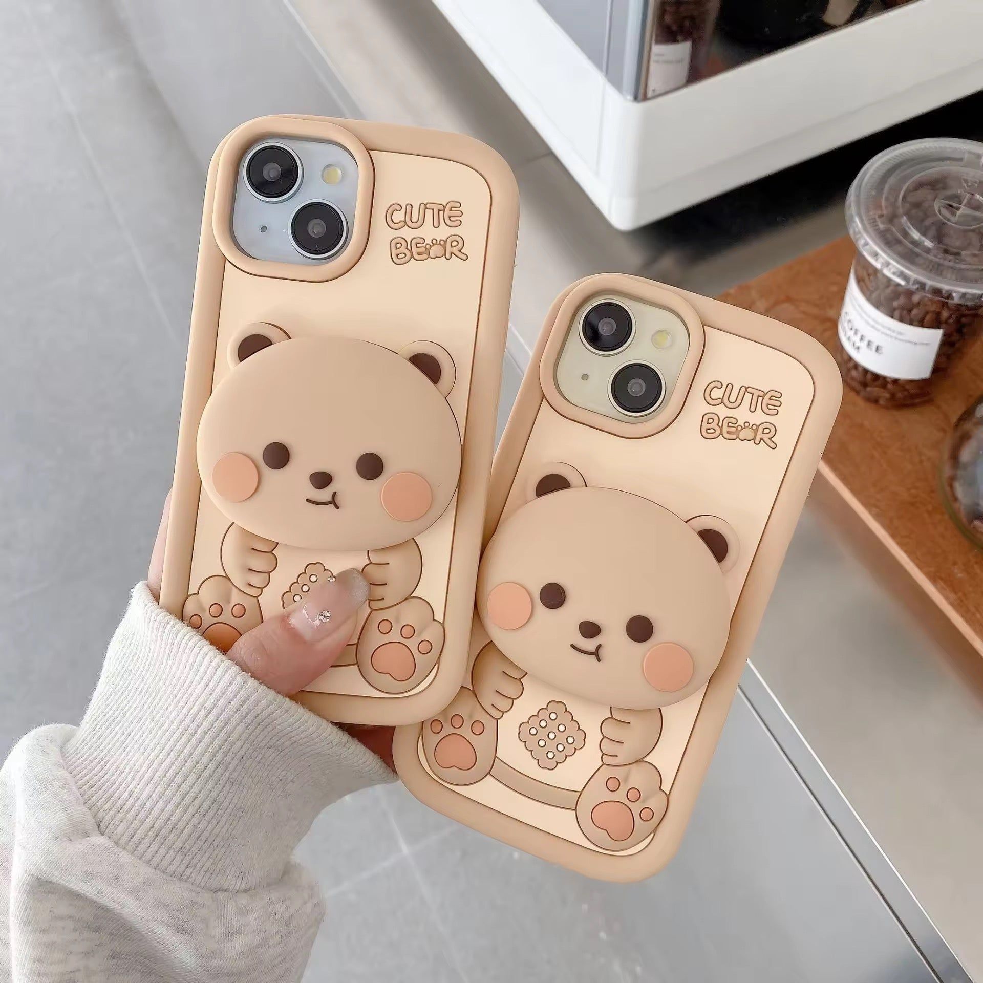 3D Cute Teddy Bear Stand Holder iPhone Soft Silicone Rubber Case-iPhone 15 Pro Max