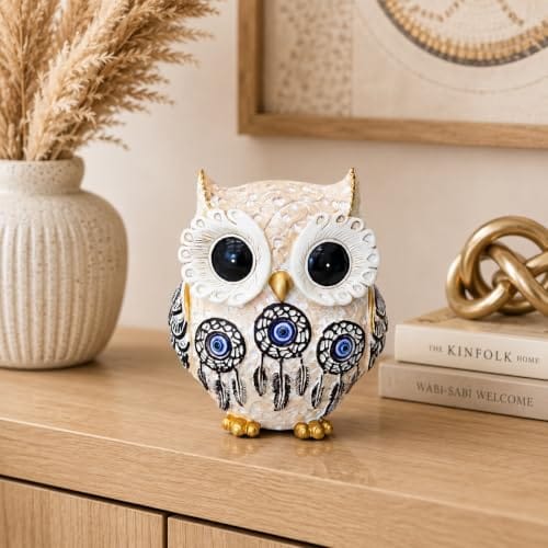 PACKNBUY Turkish Evil Eye Owl Statue for Good Luck Vastu Feng Shui (4 Inch)
