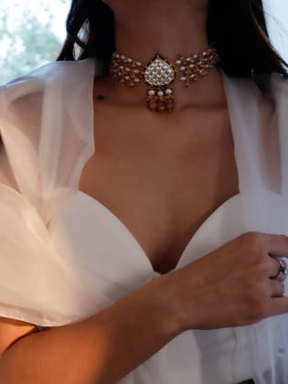 Elsie Kundan Peach Choker Necklace-Red
