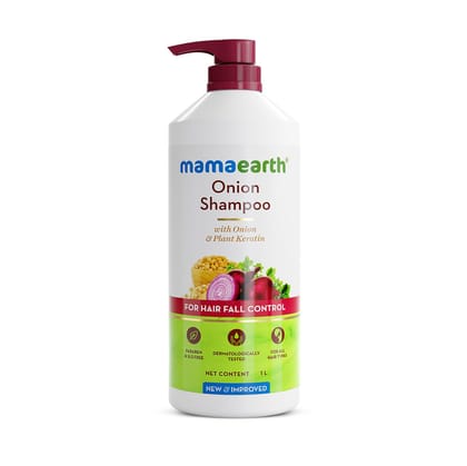 Mamaearth Onion Shampoo for Hair Growth and Hair Fall Control with Onion and Plant Keratin | Reduces Hair Fall | Strengthens & Smoothens Hair | For Men & Women | 1 Litre Mamaearth Onion Shampoo for Hair Growth and Hair Fall Control with Onion and Plant K
