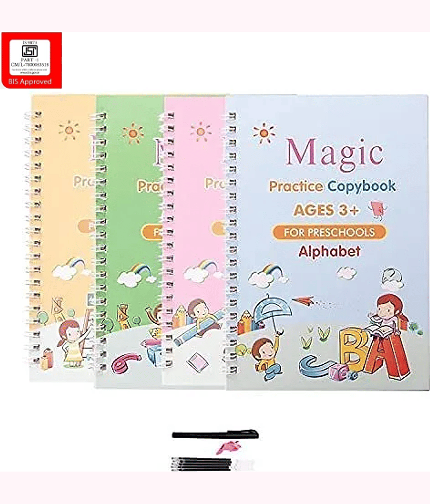 Sank Magic Practice Copybook, (4 BOOKS + 10 REFILL) Number Tracing Book for Preschoolers with Pen, Magic Calligraphy Copybook Set