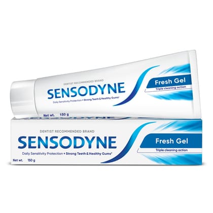 Sensodyne Toothpaste: Fresh Gel Sensitivity Relief Toothpaste for everyday cool freshness,Dentist Recommended Brand, 150 gm